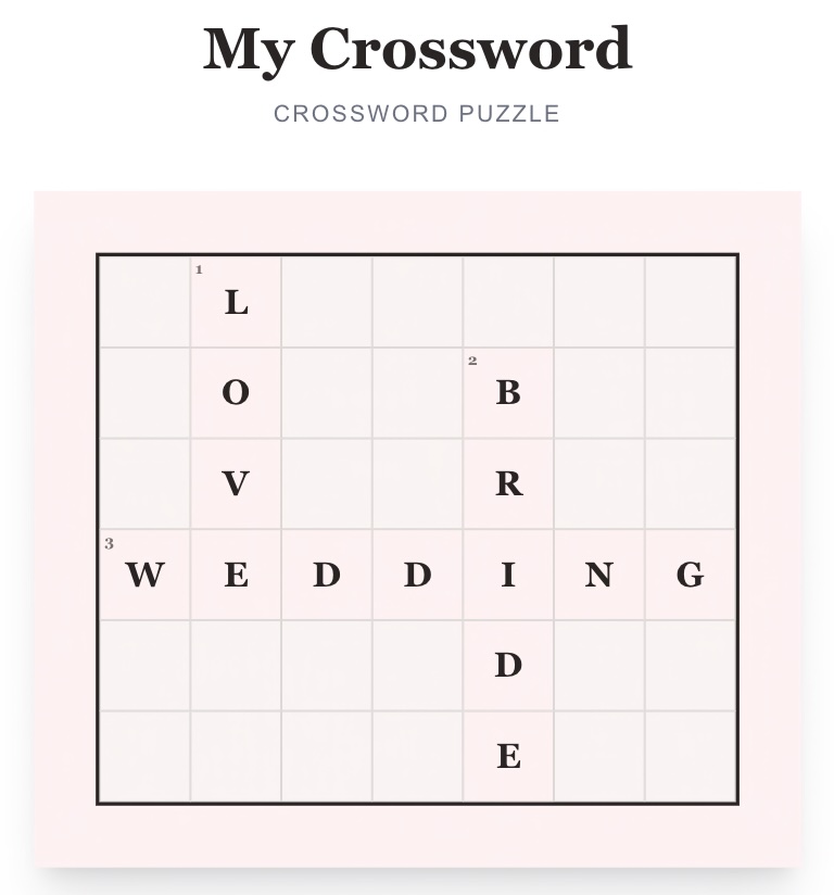 Example of a wedding crossword puzzle